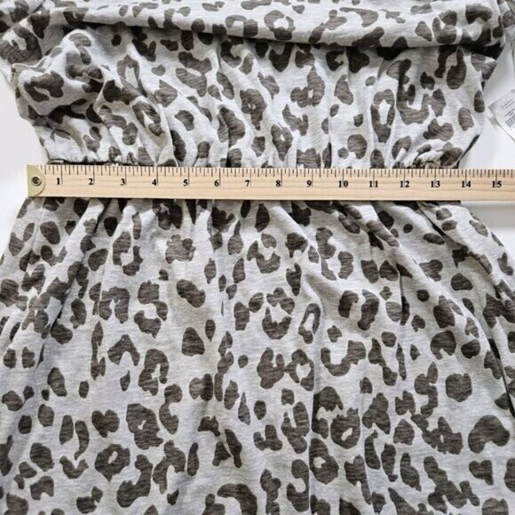 Old Navy Shirt Dress Womens M Beige Snow Leopard Cinched Waist SS Summer Cottage - Picture 6 of 16